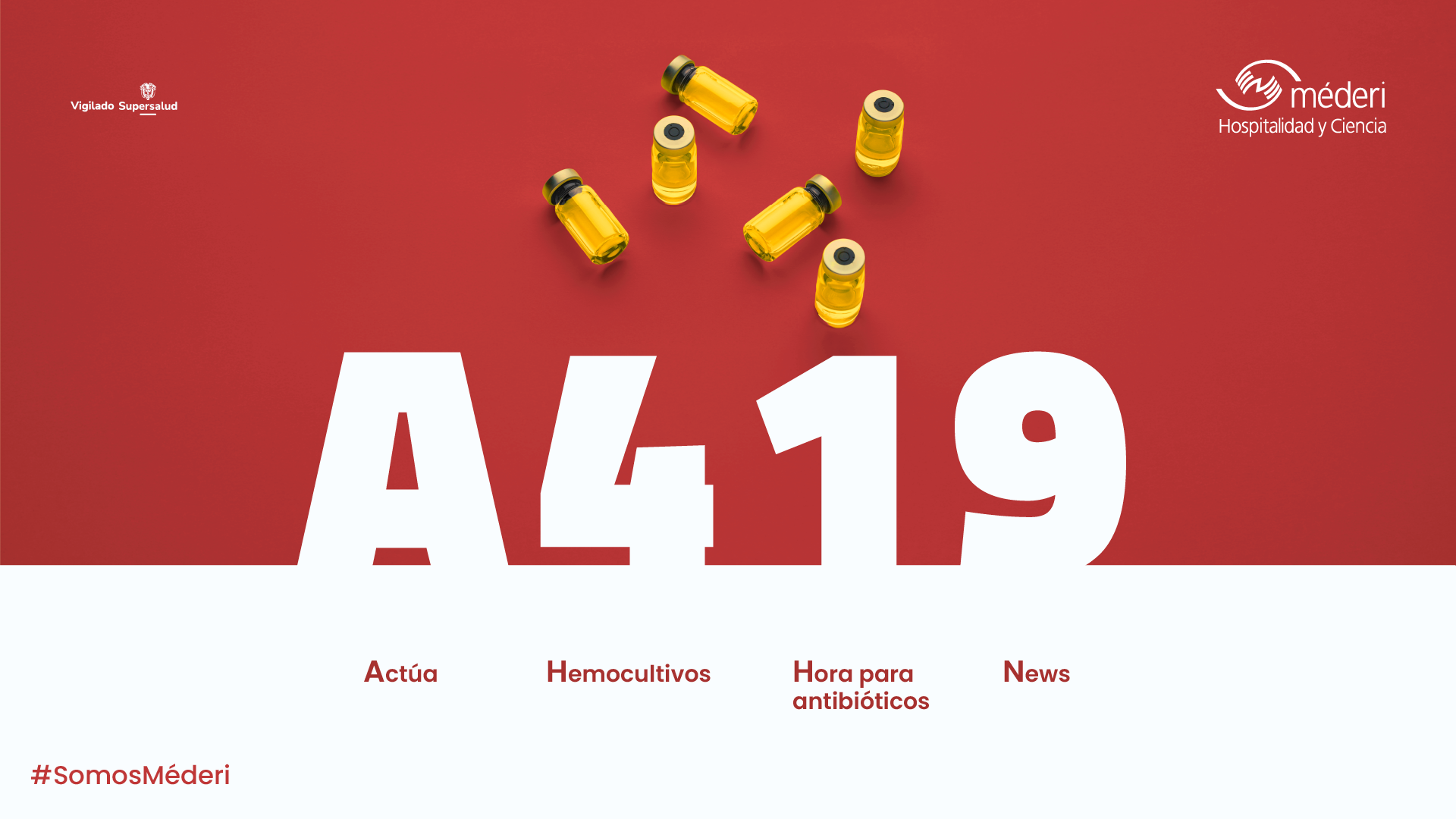 Acróstico A419 para el protocolo de sepsis: Actúa, Hemocultivos, Hora para antibióticos y News.
