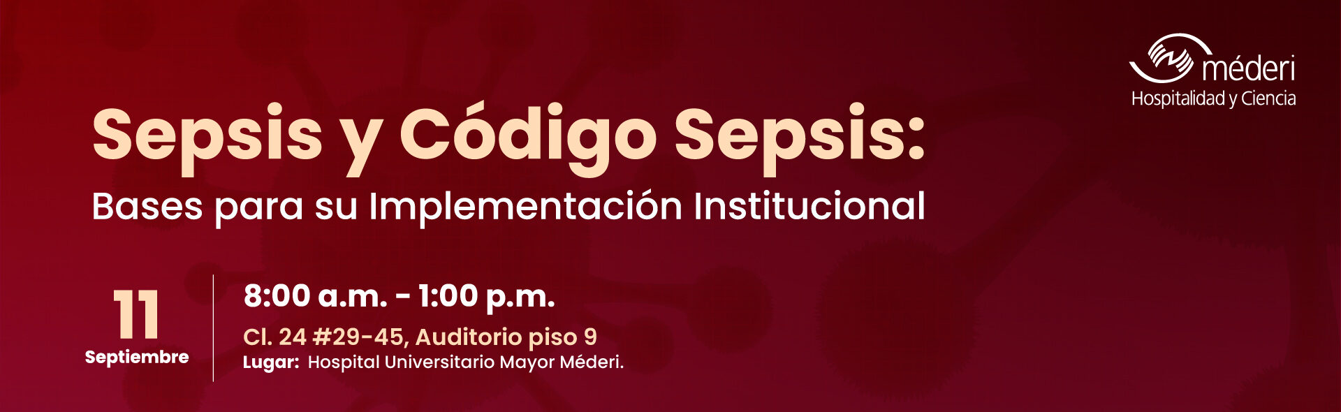 Banner web horizontal del evento Sepsis y Código Sepsis en el Hospital Universitario Mayor Méderi